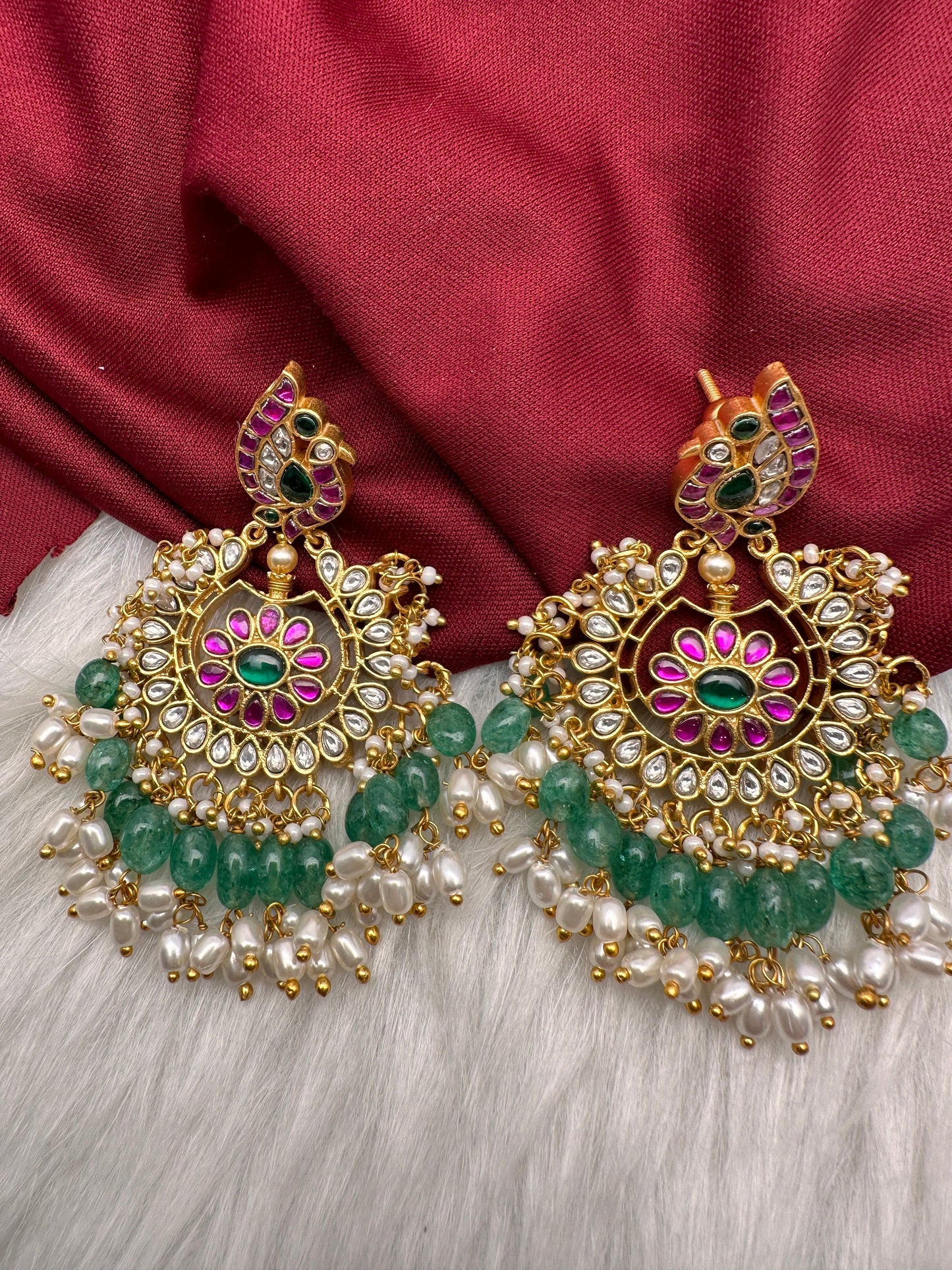 Jadau Kundan Peacock Chandbali Earrings