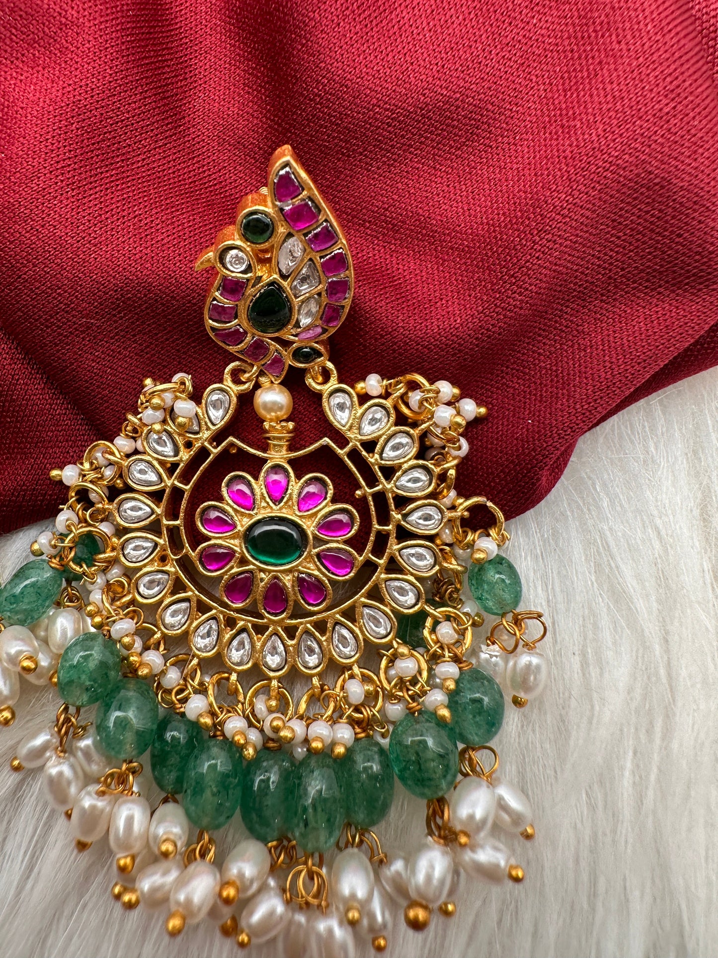 Jadau Kundan Peacock Chandbali Earrings