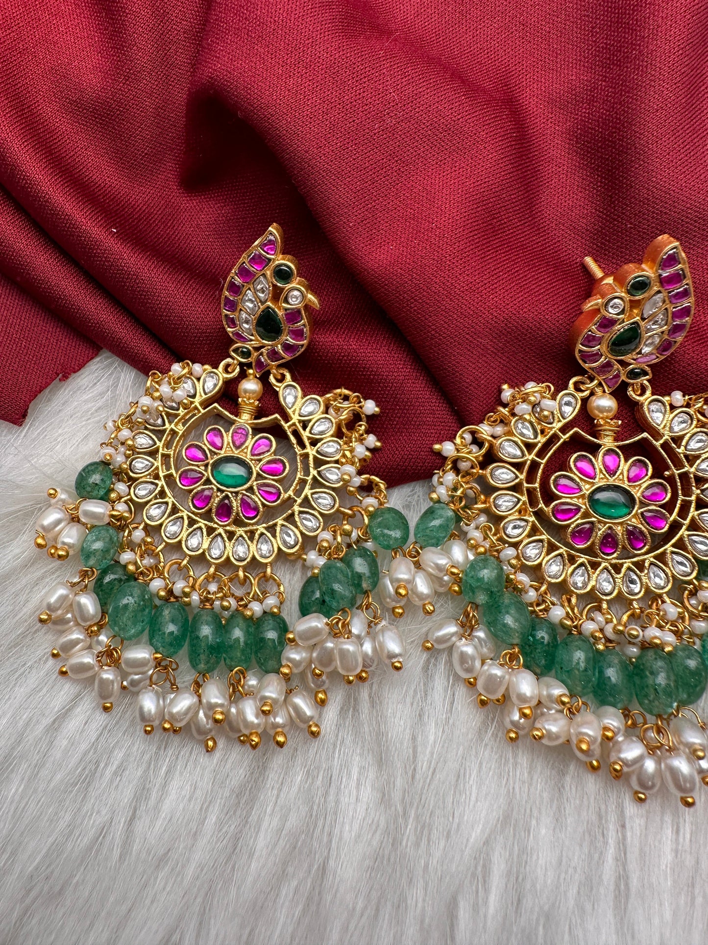 Jadau Kundan Peacock Chandbali Earrings