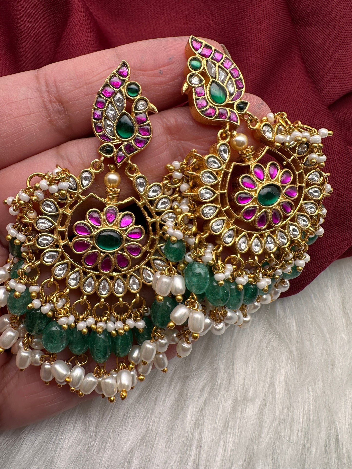 Jadau Kundan Peacock Chandbali Earrings