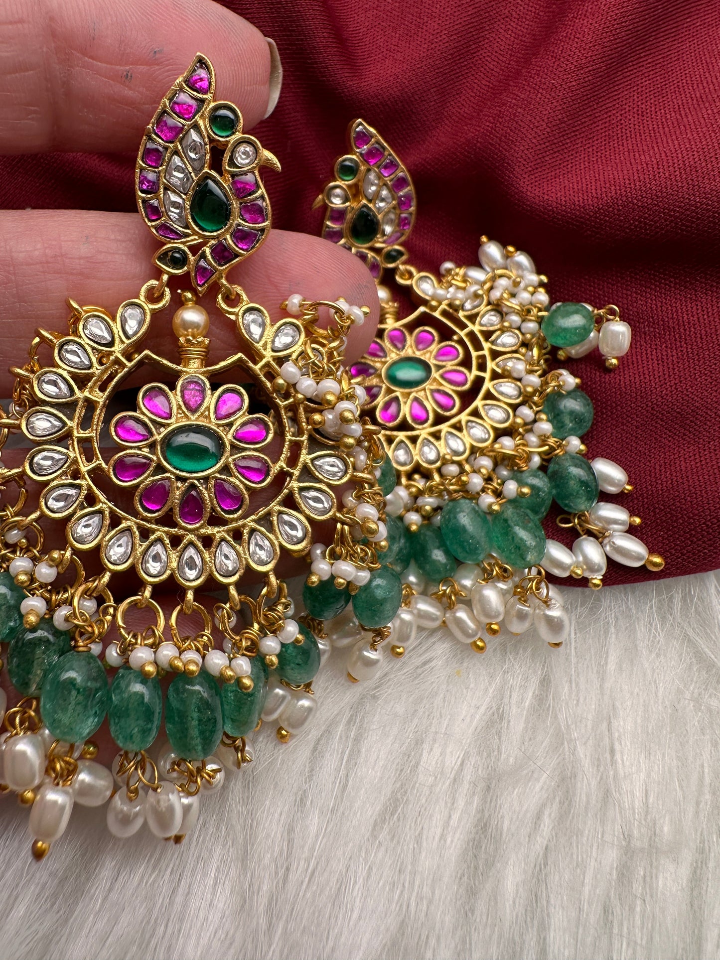 Jadau Kundan Peacock Chandbali Earrings