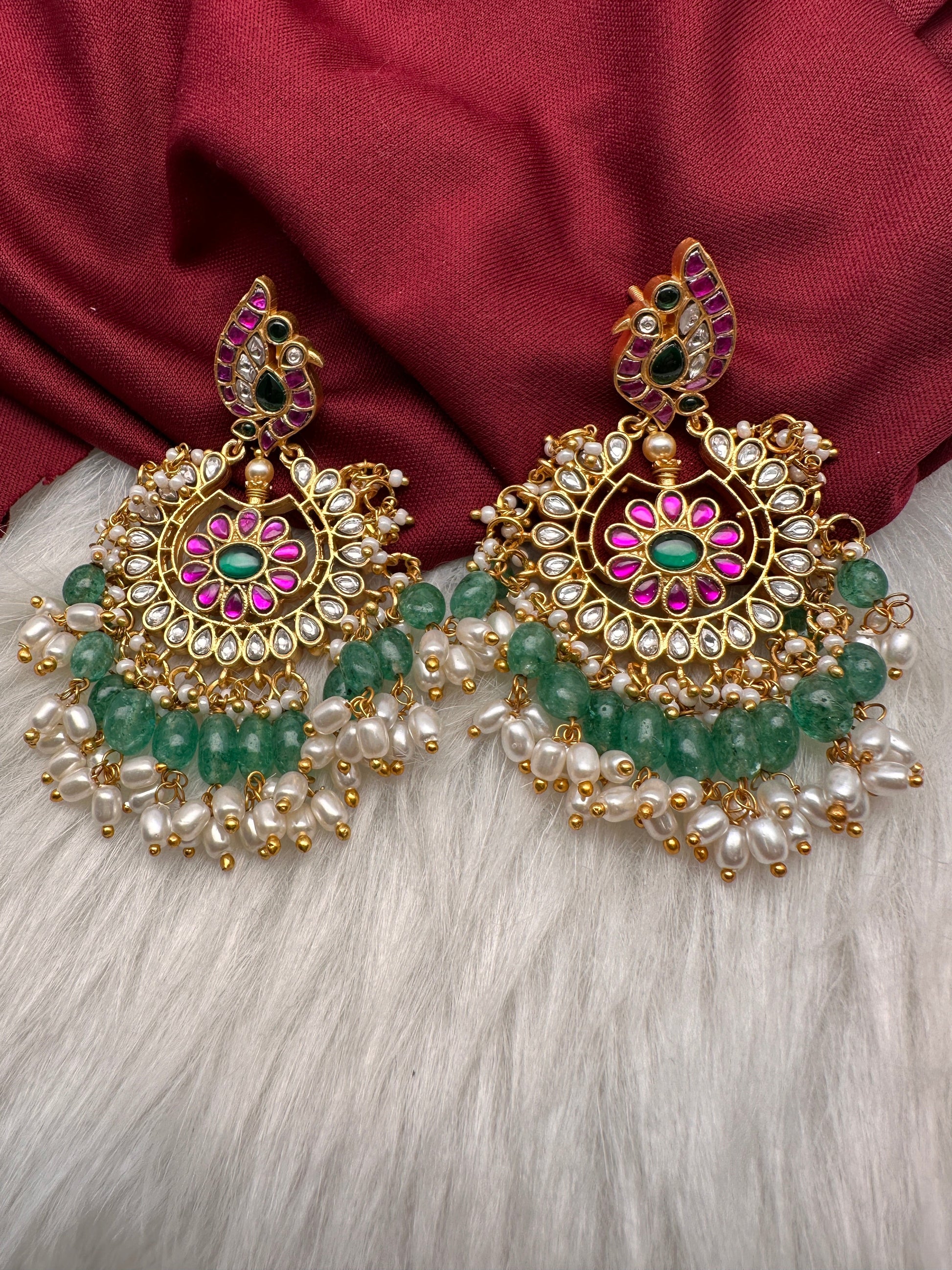 Jadau Kundan Peacock Chandbali Earrings