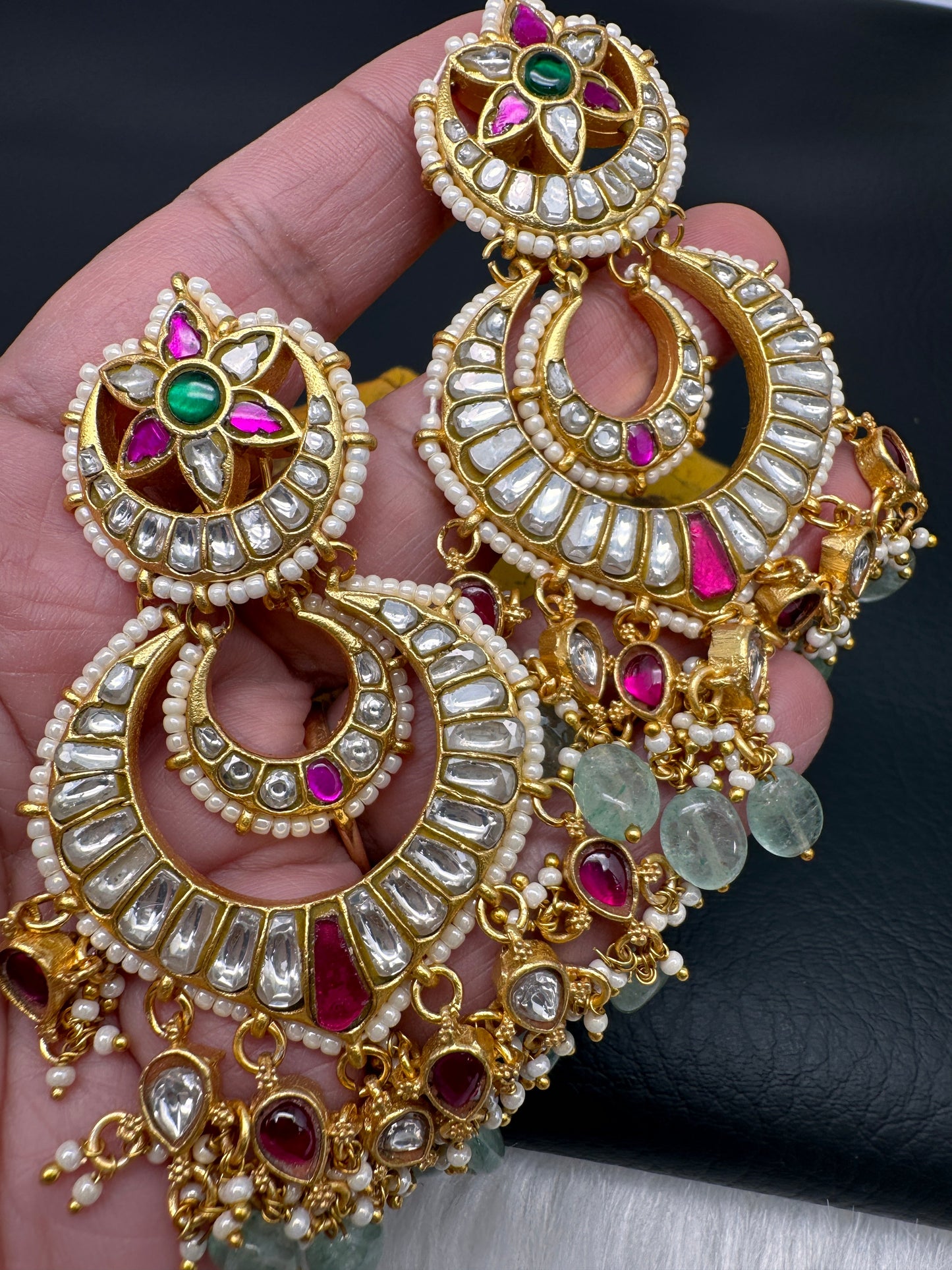 Jadau Kundan Statement Chandbali Earrings