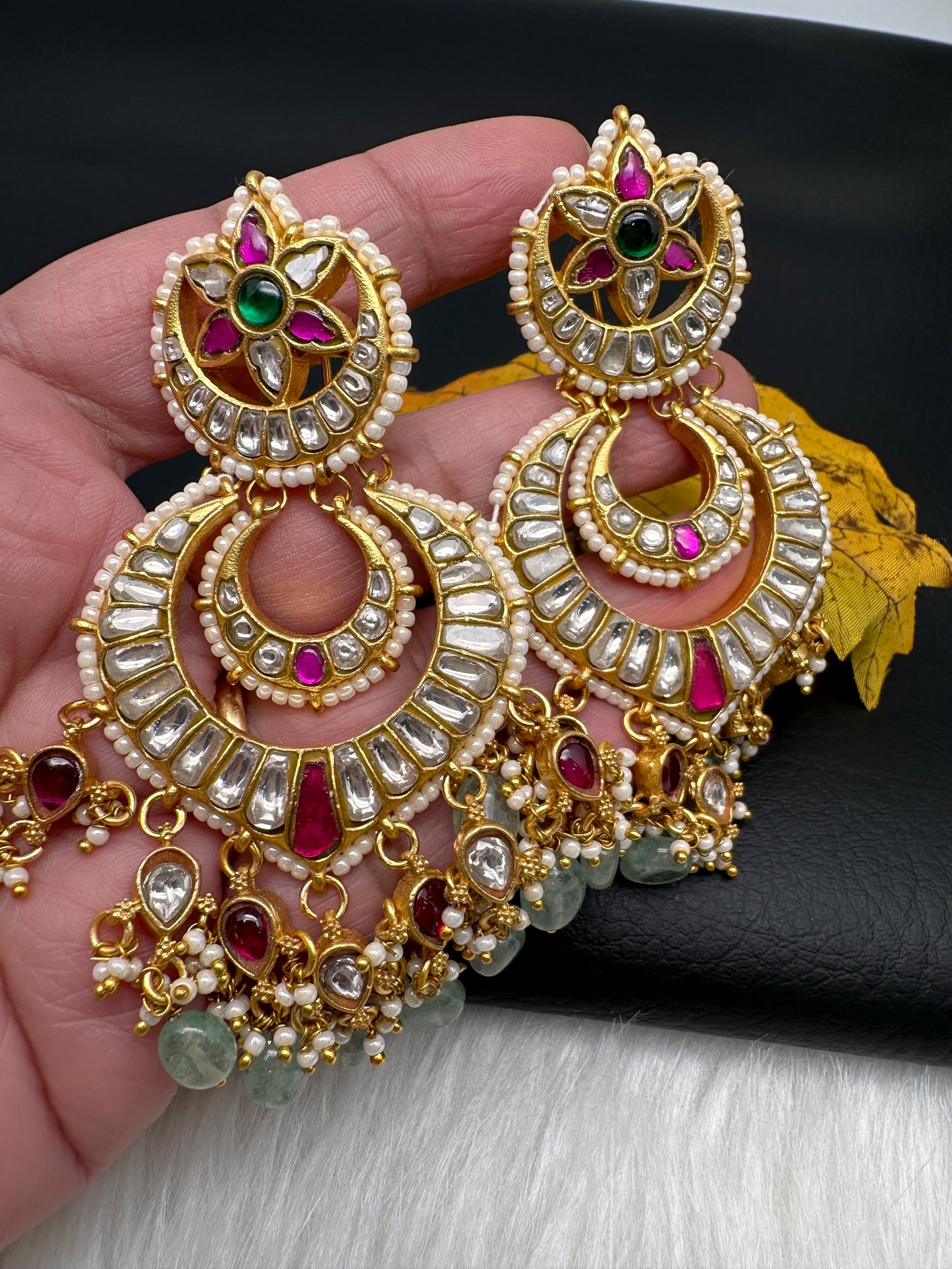 Jadau Kundan Statement Chandbali Earrings