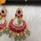 Red Jadau Kundan Chandballi Earrings