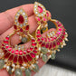 Red Jadau Kundan Chandballi Earrings