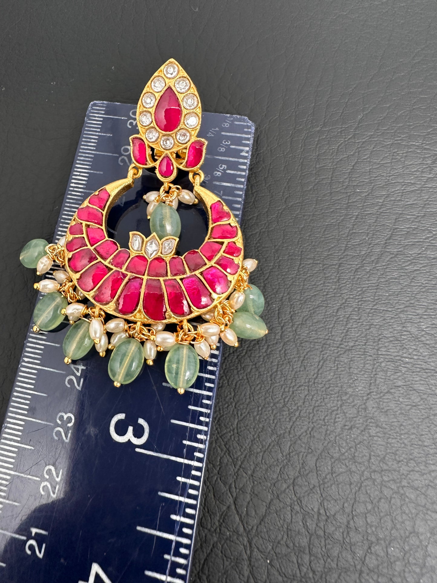 Red Jadau Kundan Chandballi Earrings