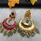 Red Jadau Kundan Chandballi Earrings