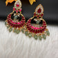 Red Jadau Kundan Chandballi Earrings