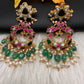 Red Jadau Kundan Chandballi Earrings