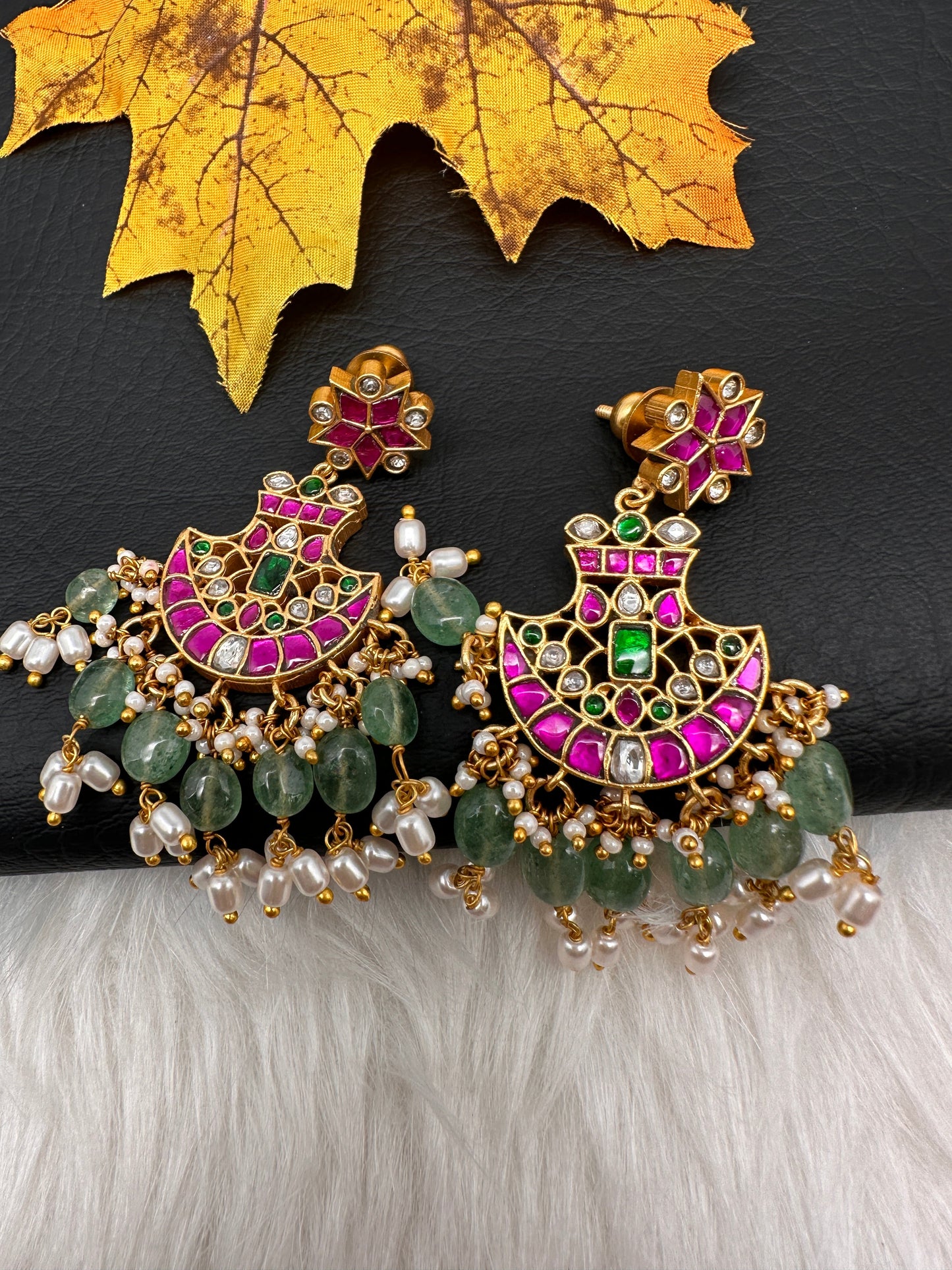 Red Jadau Kundan Chandballi Earrings