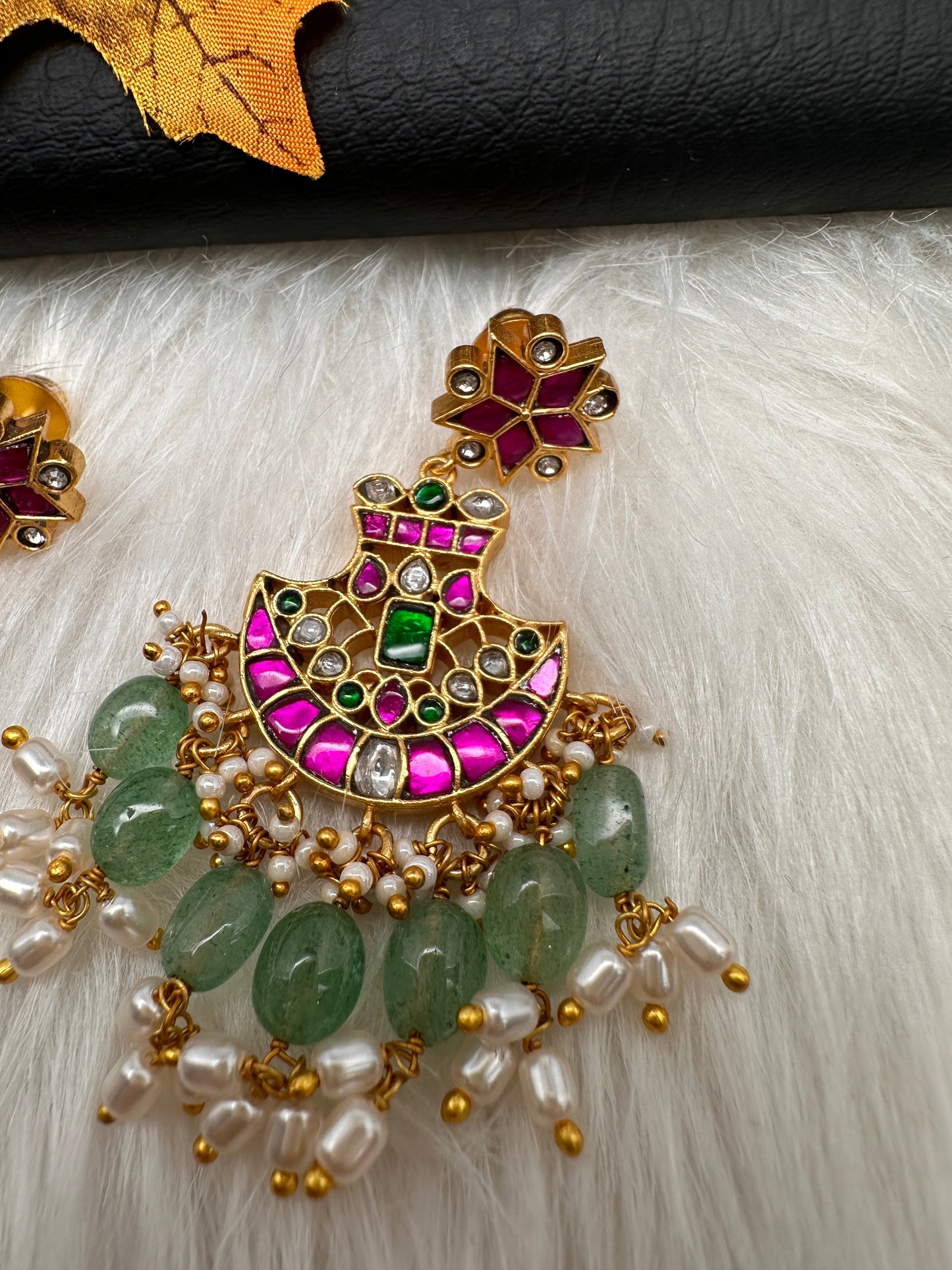 Red Jadau Kundan Chandballi Earrings