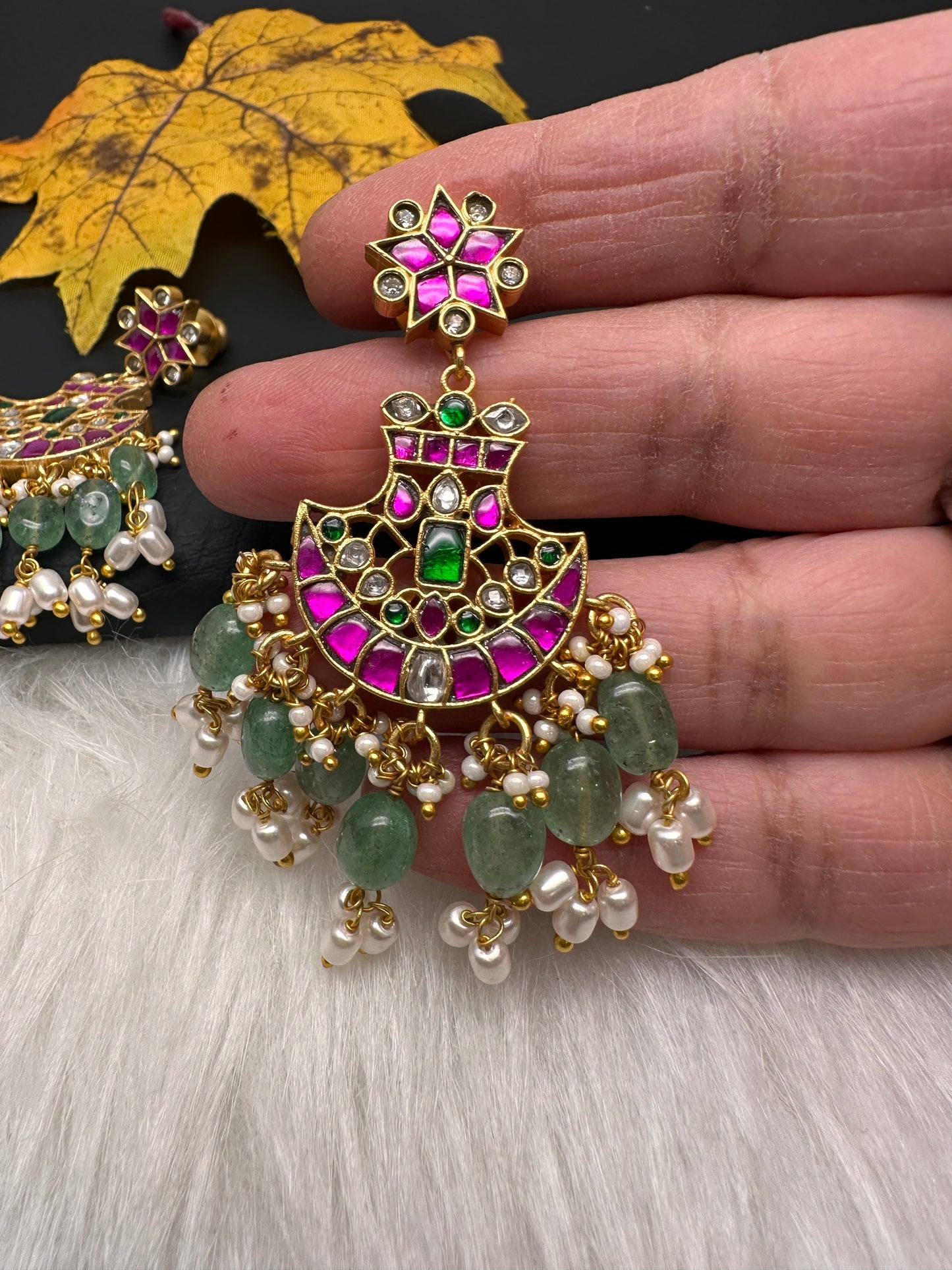 Red Jadau Kundan Chandballi Earrings