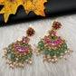 Red Jadau Kundan Chandballi Earrings