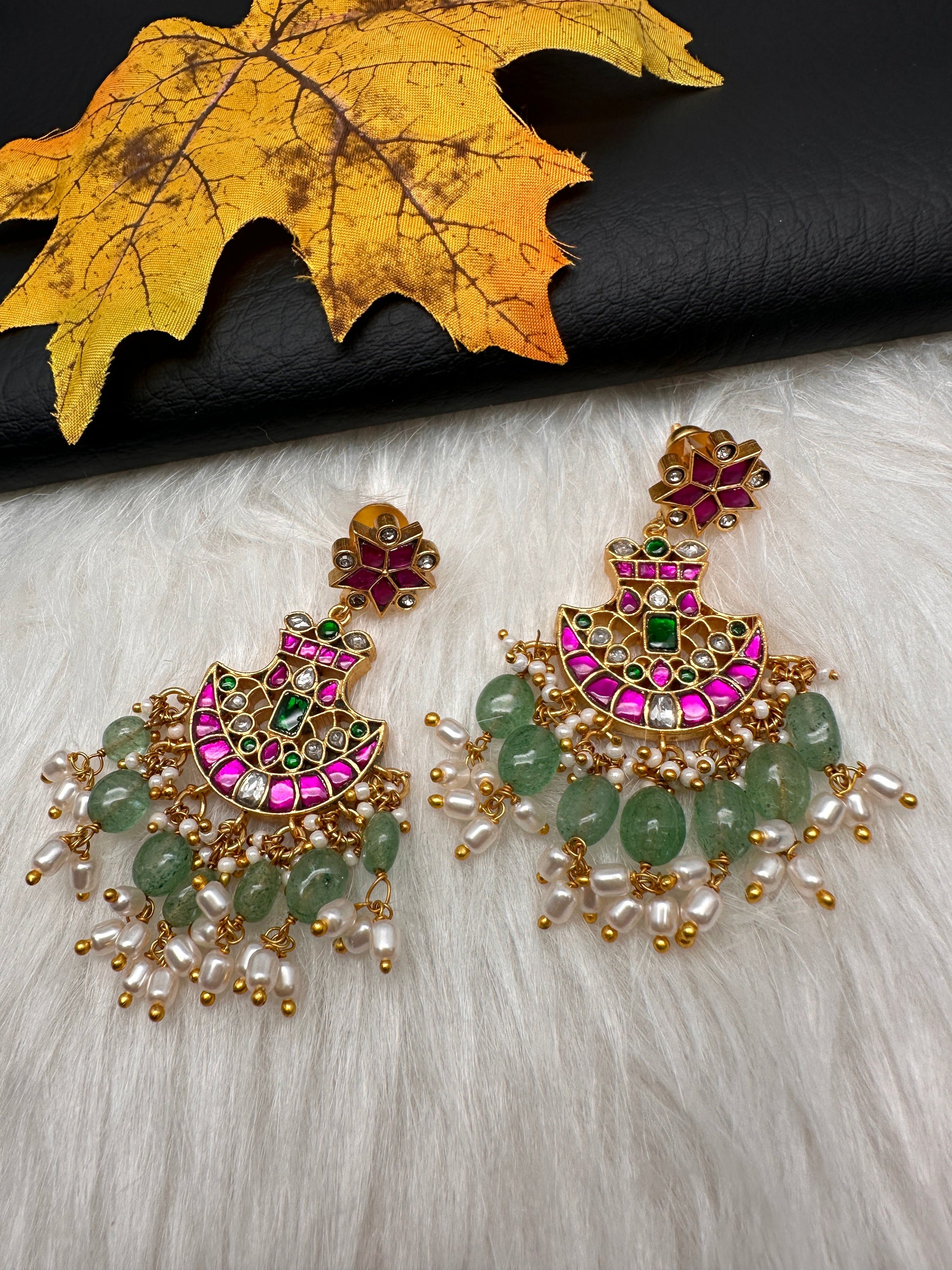 Red Jadau Kundan Chandballi Earrings