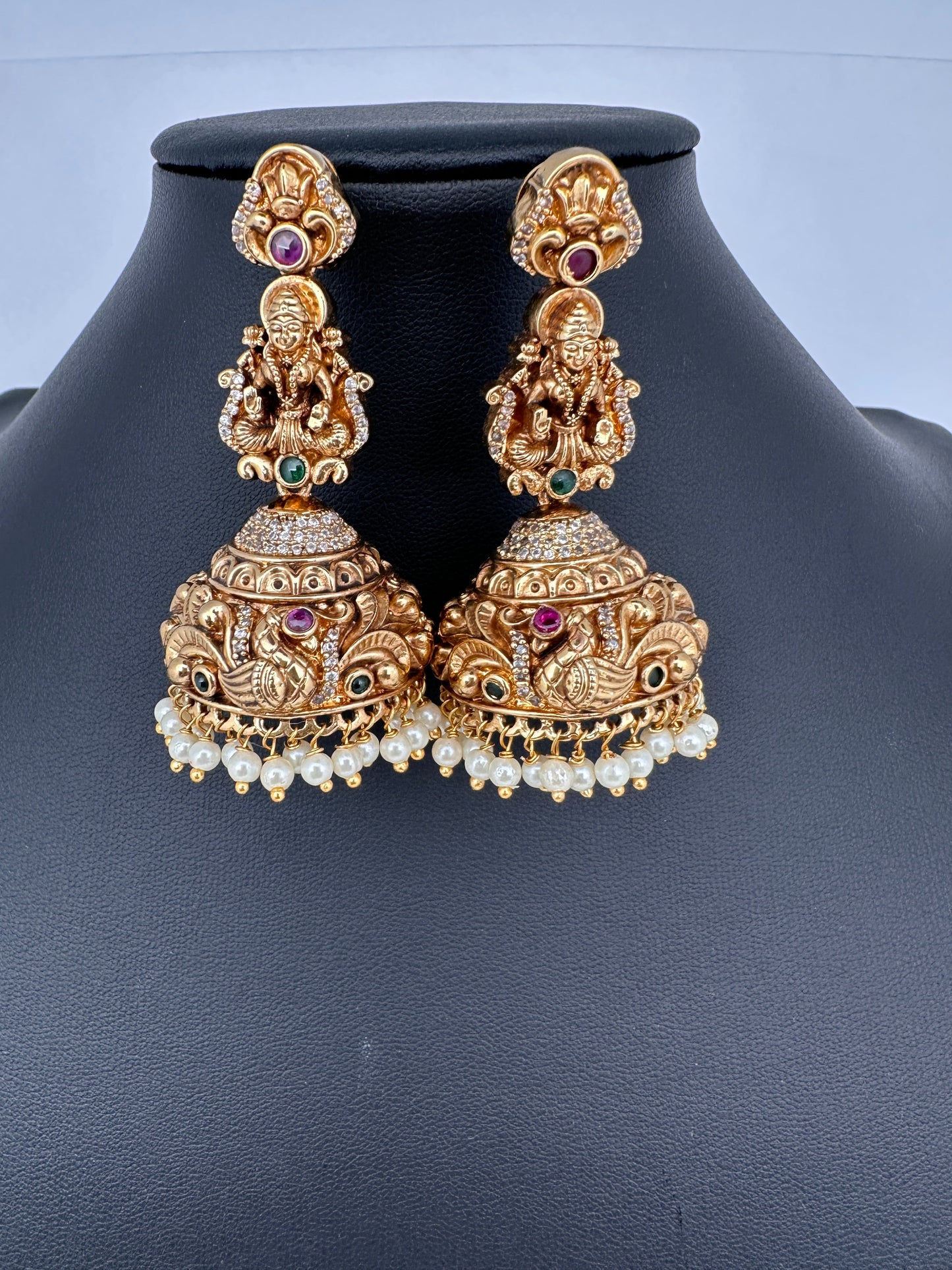 Matte Nakshi Goddess Lakshmi Jhumka Earrings