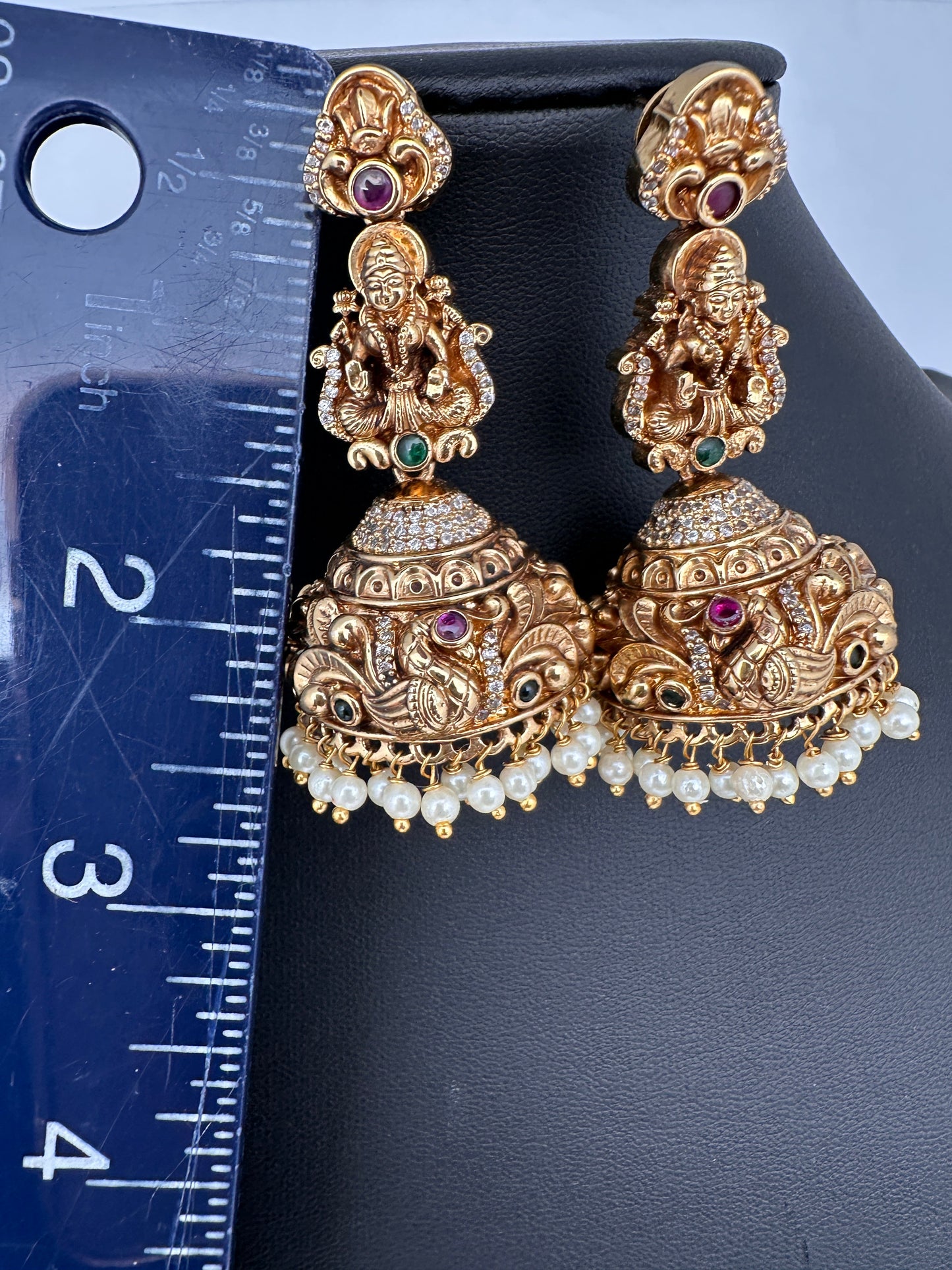 Matte Nakshi Goddess Lakshmi Jhumka Earrings