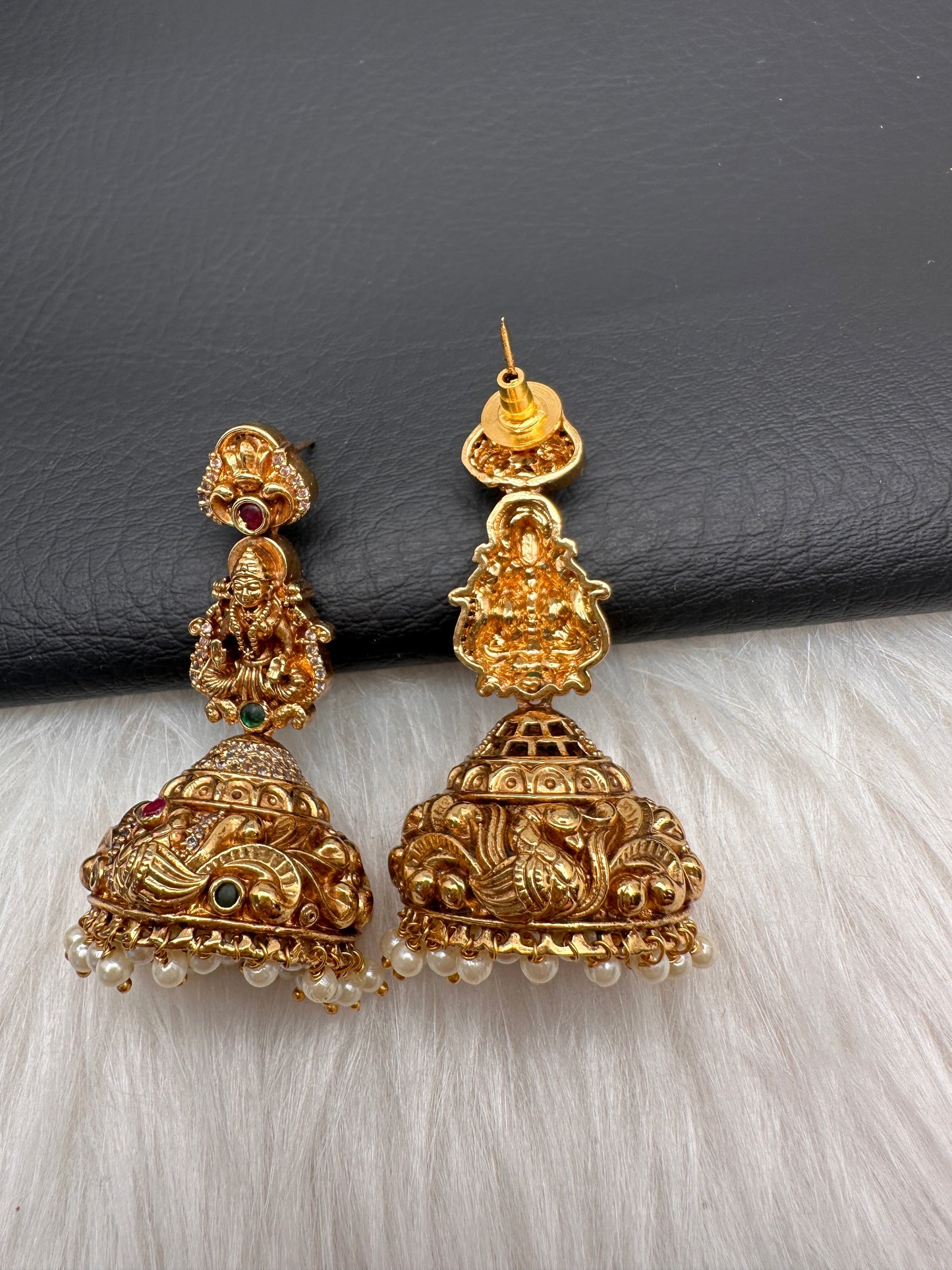 Matte Nakshi Goddess Lakshmi Jhumka Earrings