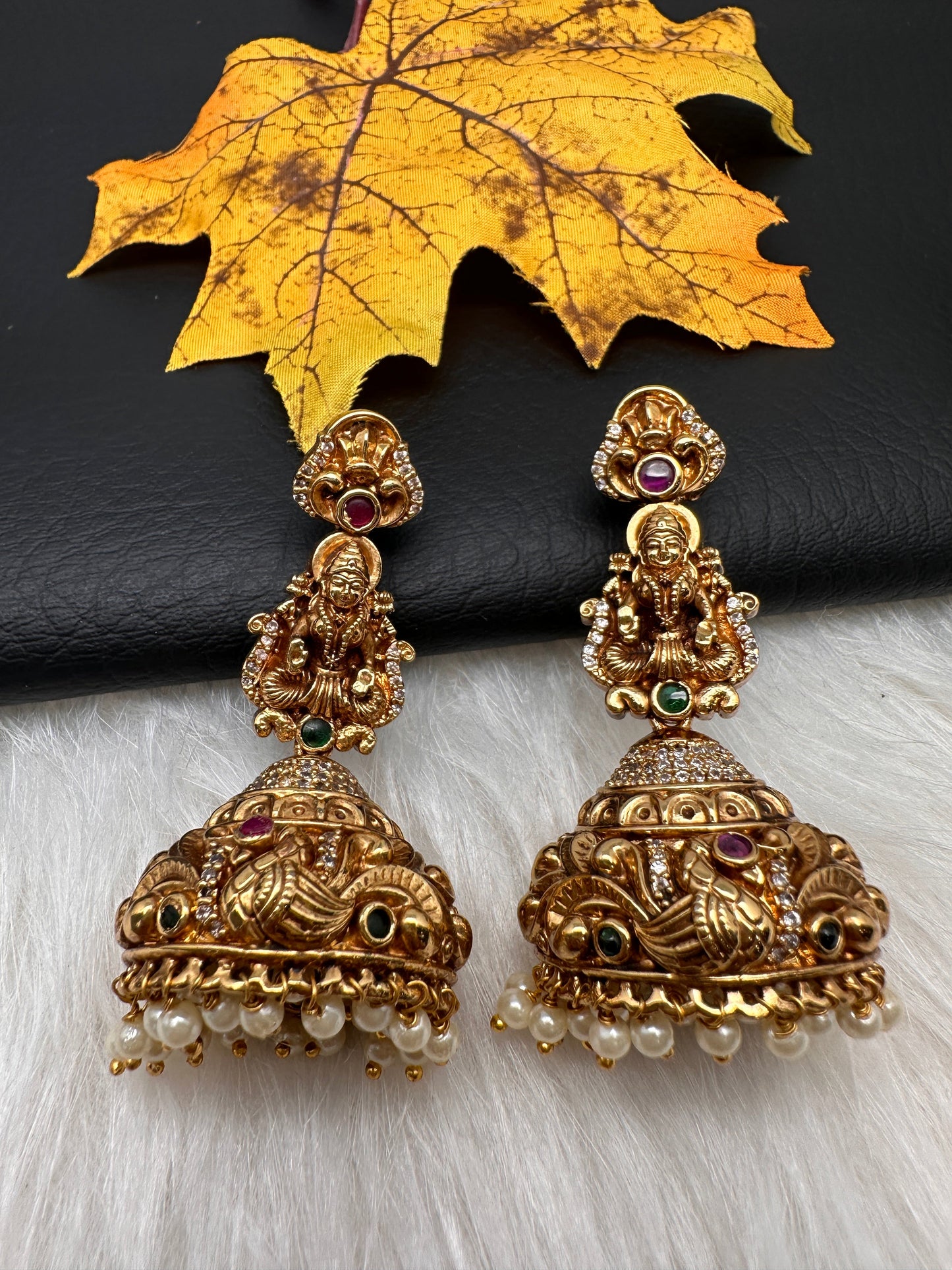 Matte Nakshi Goddess Lakshmi Jhumka Earrings