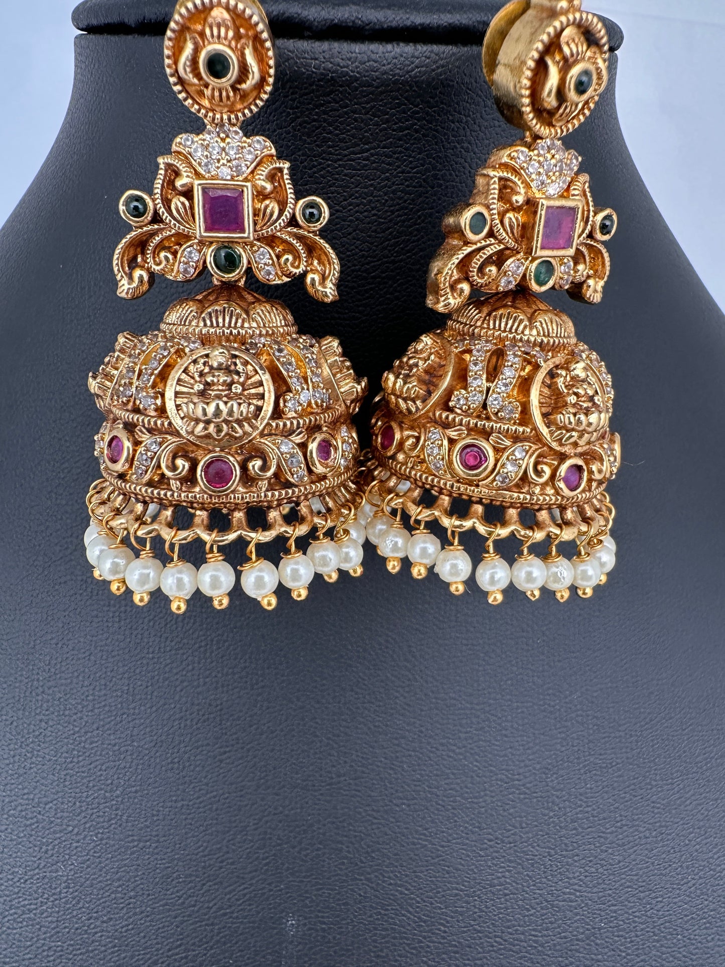 Matte Nakshi Goddess Lakshmi Jhumka Earrings