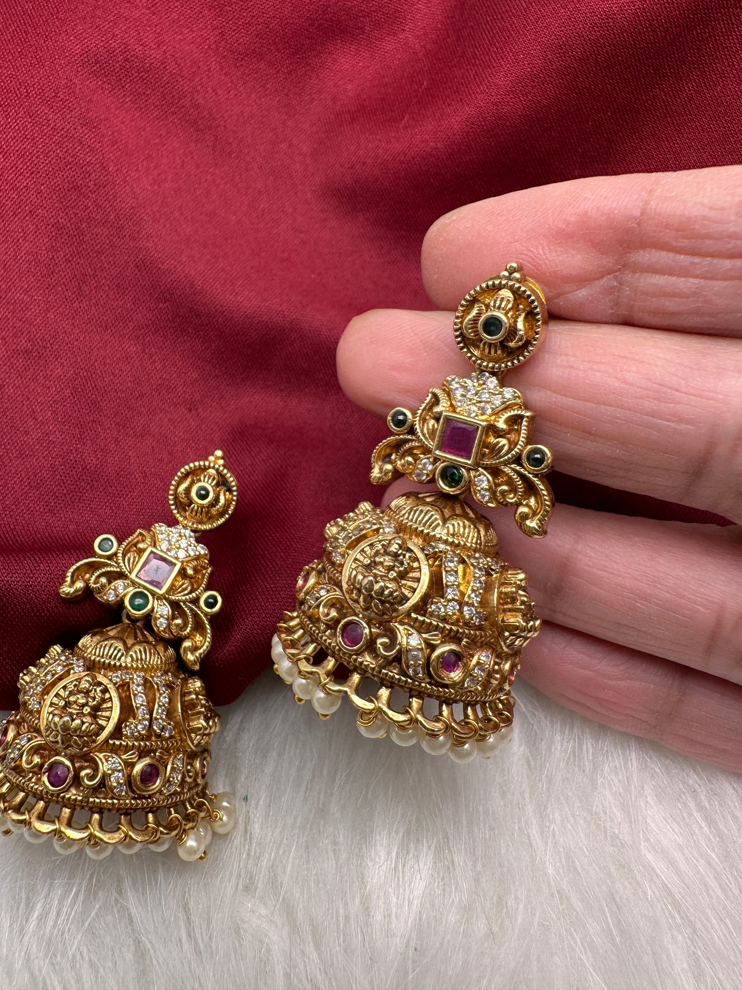 Matte Nakshi Goddess Lakshmi Jhumka Earrings