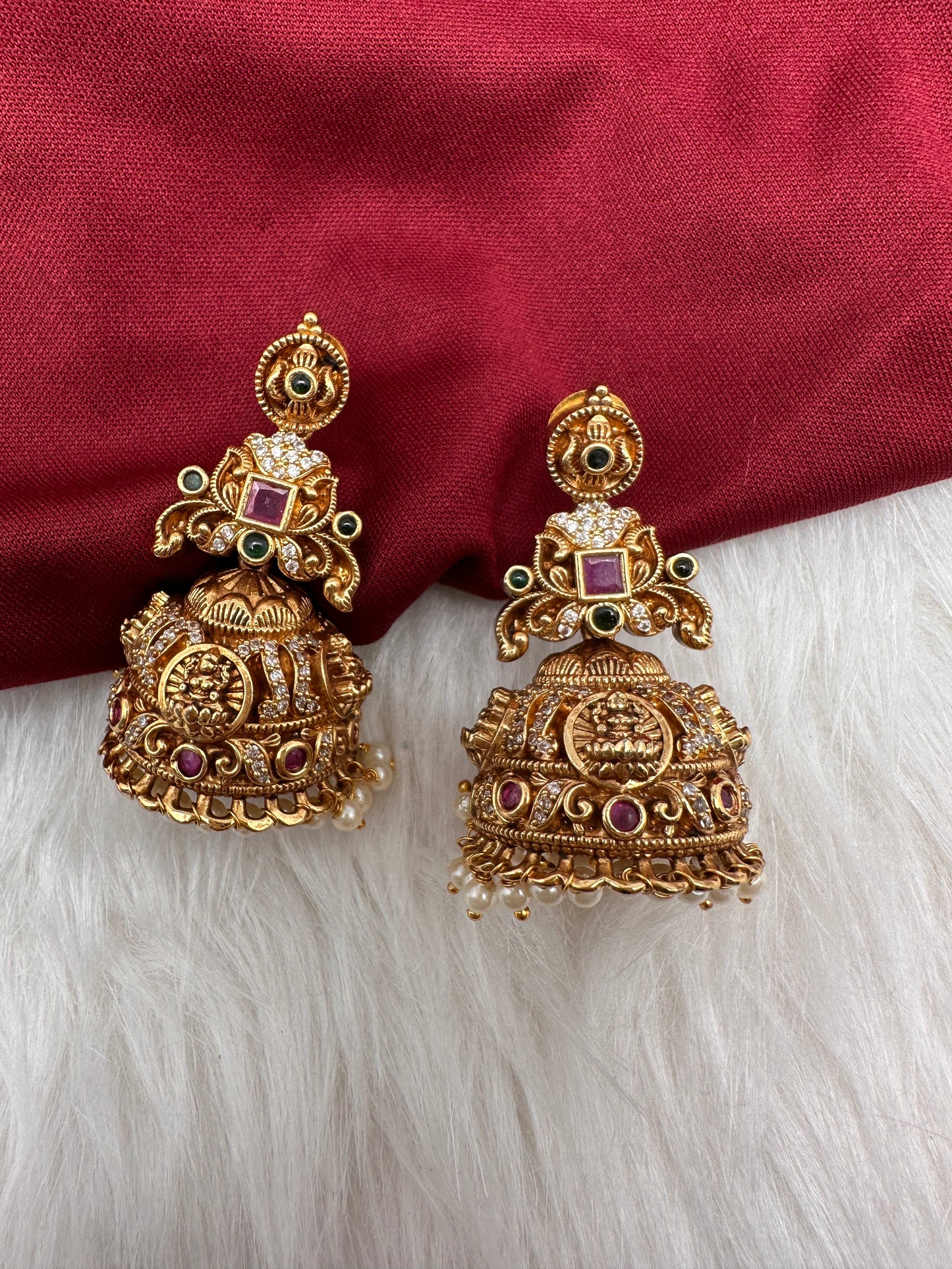 Matte Nakshi Goddess Lakshmi Jhumka Earrings