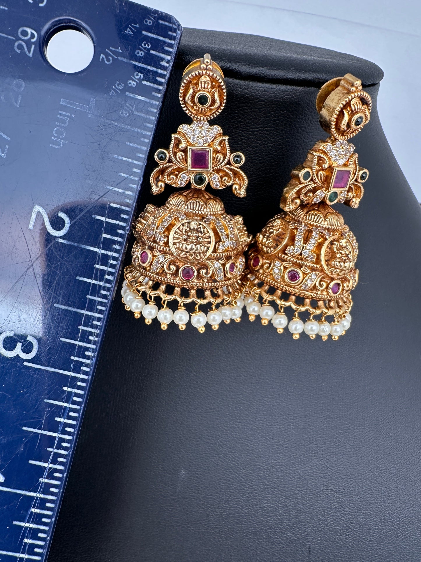 Matte Nakshi Goddess Lakshmi Jhumka Earrings