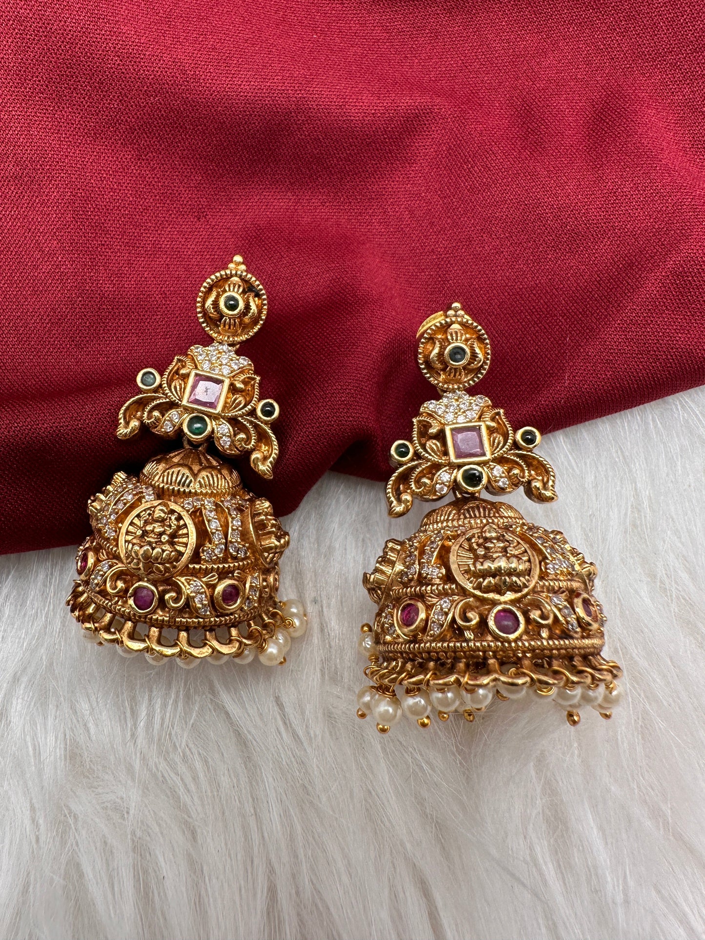 Matte Nakshi Goddess Lakshmi Jhumka Earrings