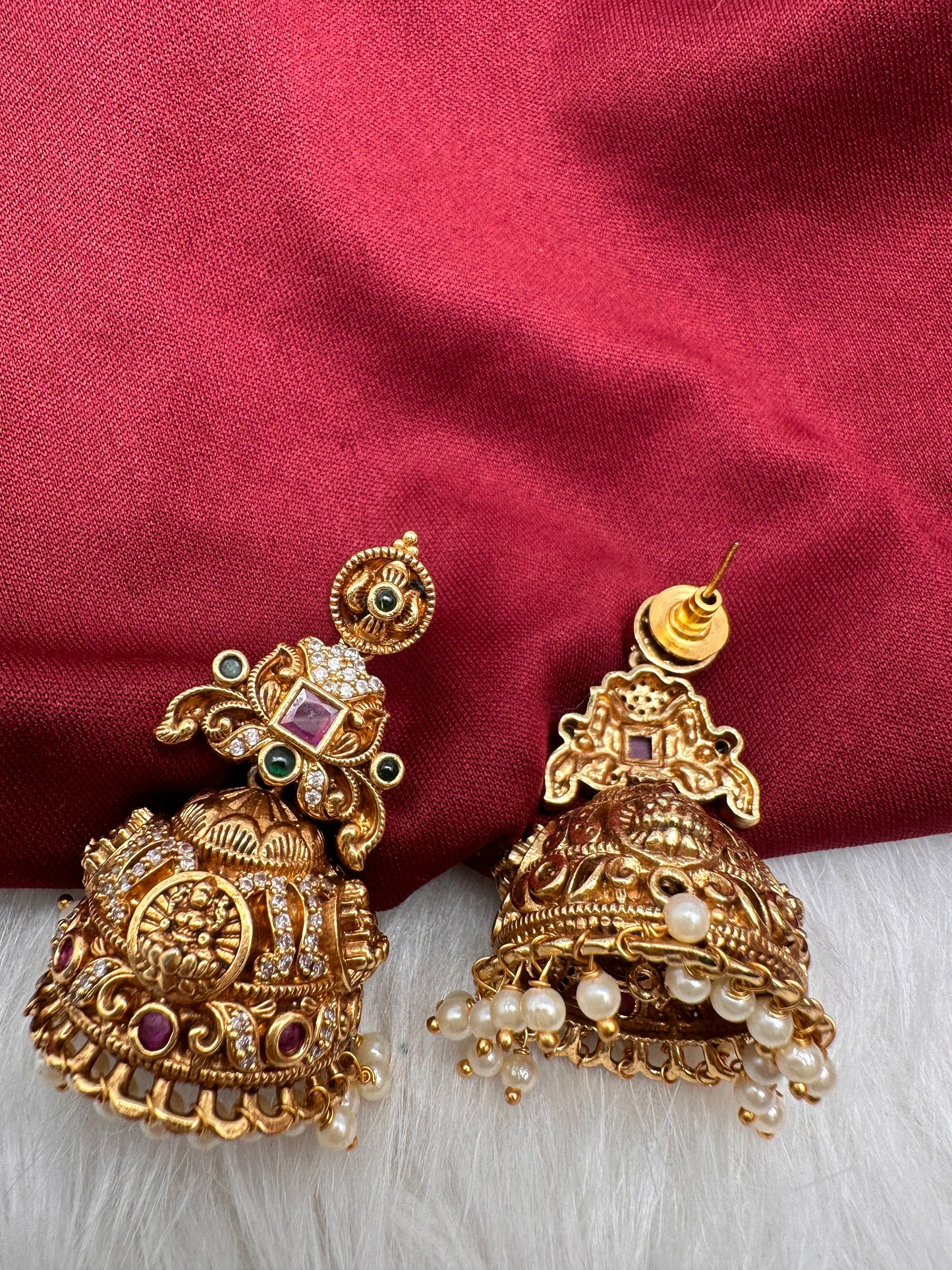 Matte Nakshi Goddess Lakshmi Jhumka Earrings