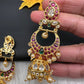 Gold Finish Kempu Long Jhumka Earrings