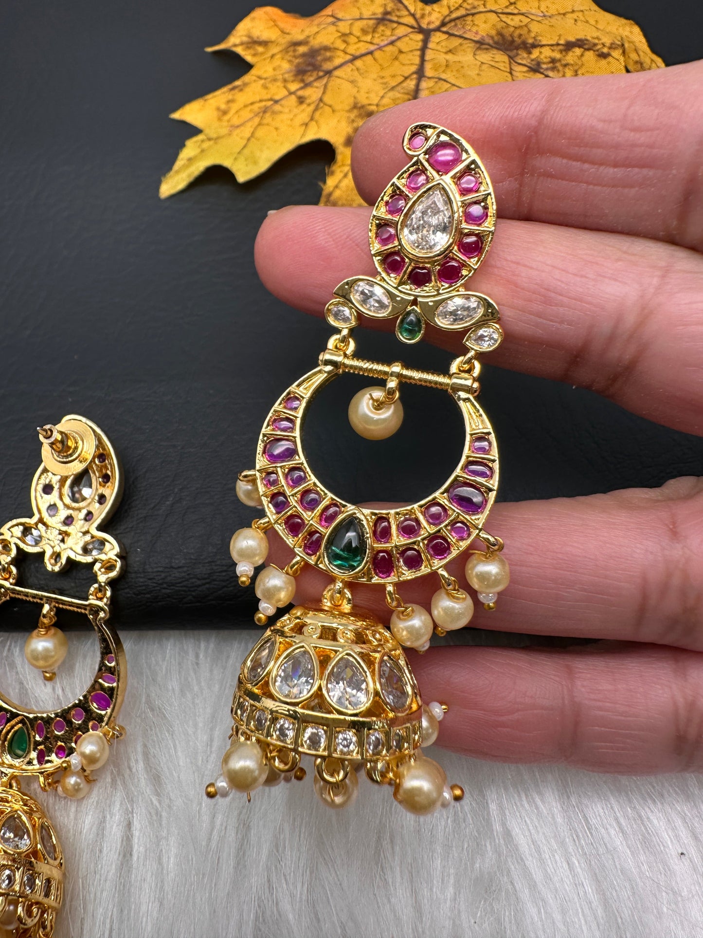 Gold Finish Kempu Long Jhumka Earrings