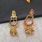 Gold Finish Kempu Long Jhumka Earrings