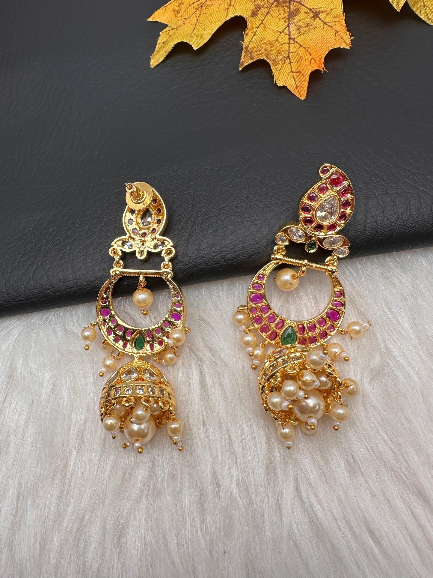 Gold Finish Kempu Long Jhumka Earrings