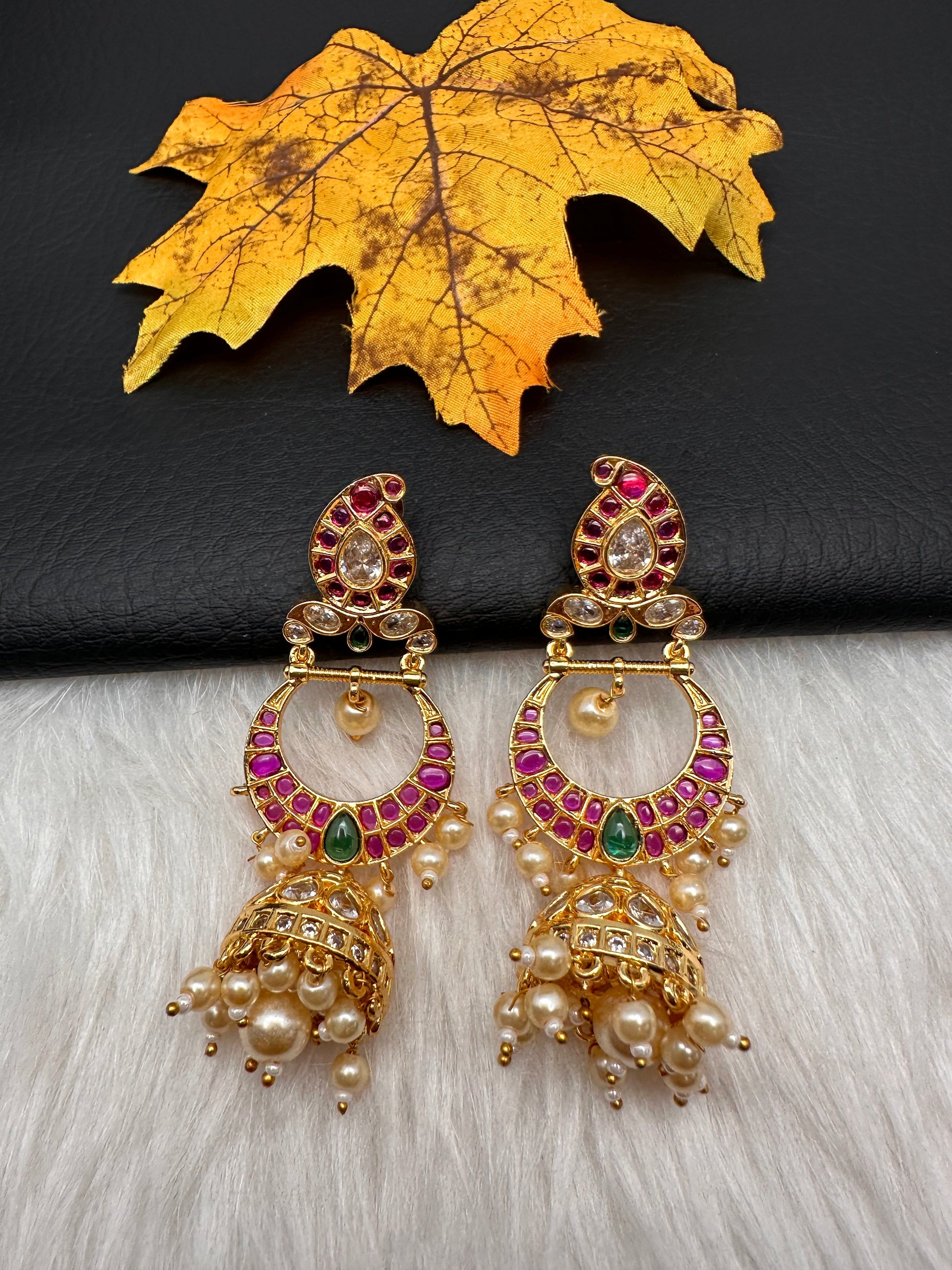 Gold Finish Kempu Long Jhumka Earrings