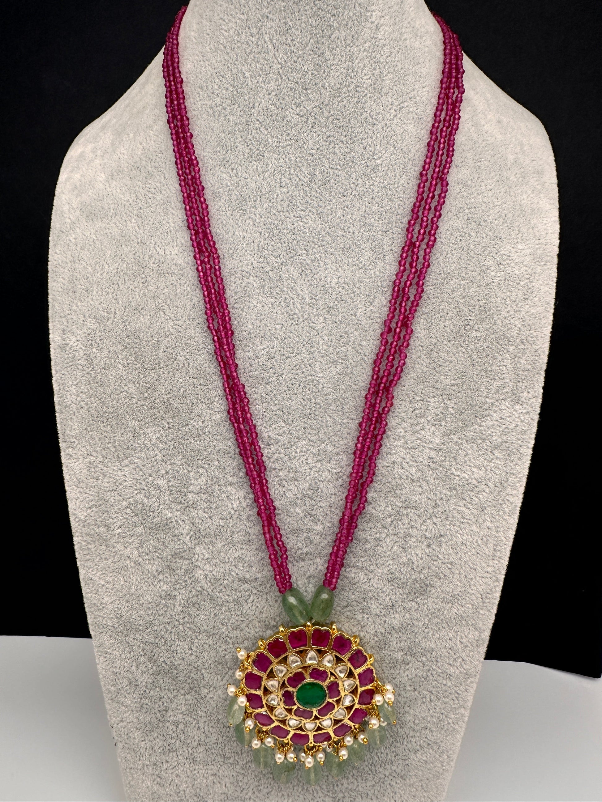 Jadau Kundan Pendent Crystal Beads Necklace