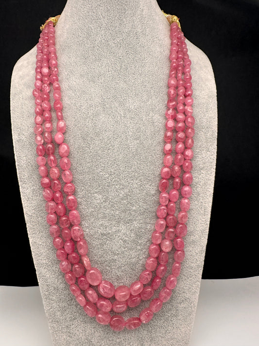 Pink Rose Quartz Beads Mala Necklace