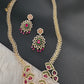 AD Red Green Multi Stone Pendent Golden Finish Long Necklace