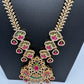 AD Red Green Multi Stone Pendent Golden Finish Long Necklace