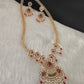 AD Red Green Multi Stone Pendent Golden Finish Long Necklace