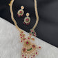 AD Red Green Multi Stone Pendent Golden Finish Long Necklace