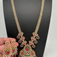 AD Red Green Multi Stone Pendent Golden Finish Long Necklace