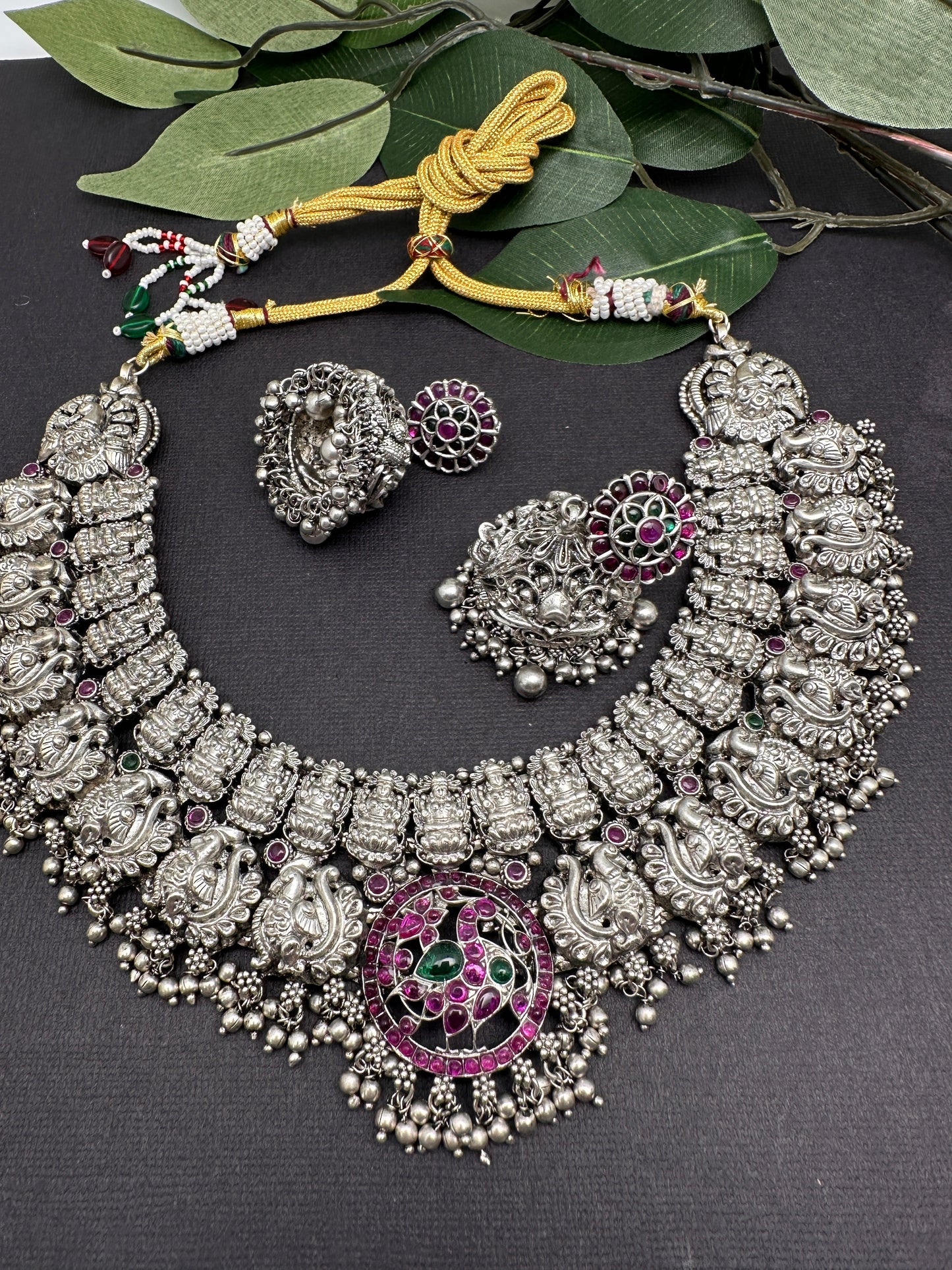 Goddess Lakshmi Silver Replica Short Necklace