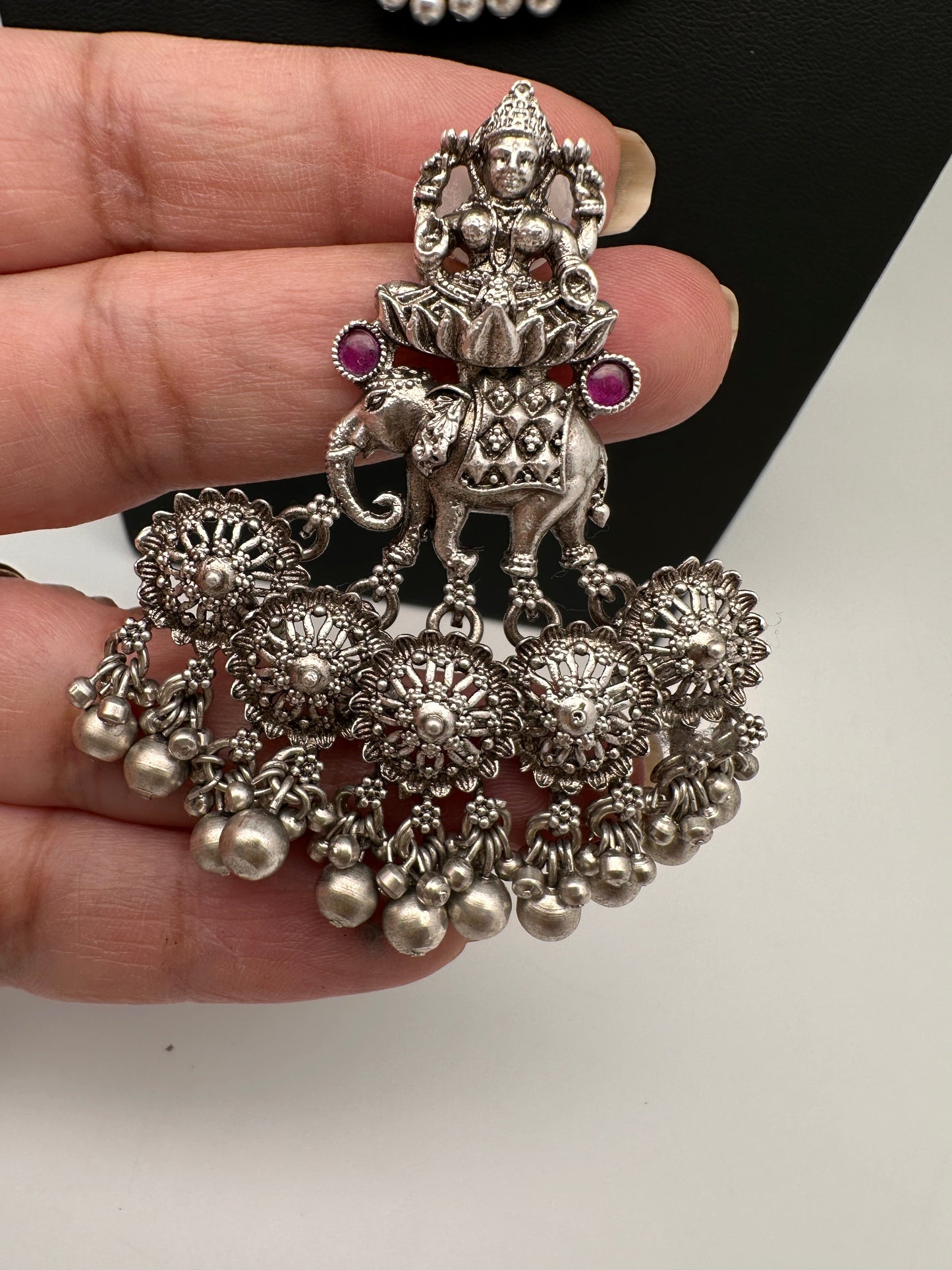 Goddess Lakshmi Elephant Silver Replica Short Necklace