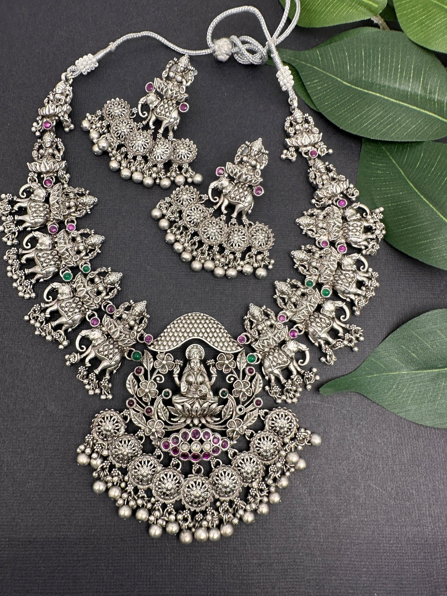 Goddess Lakshmi Elephant Silver Replica Short Necklace