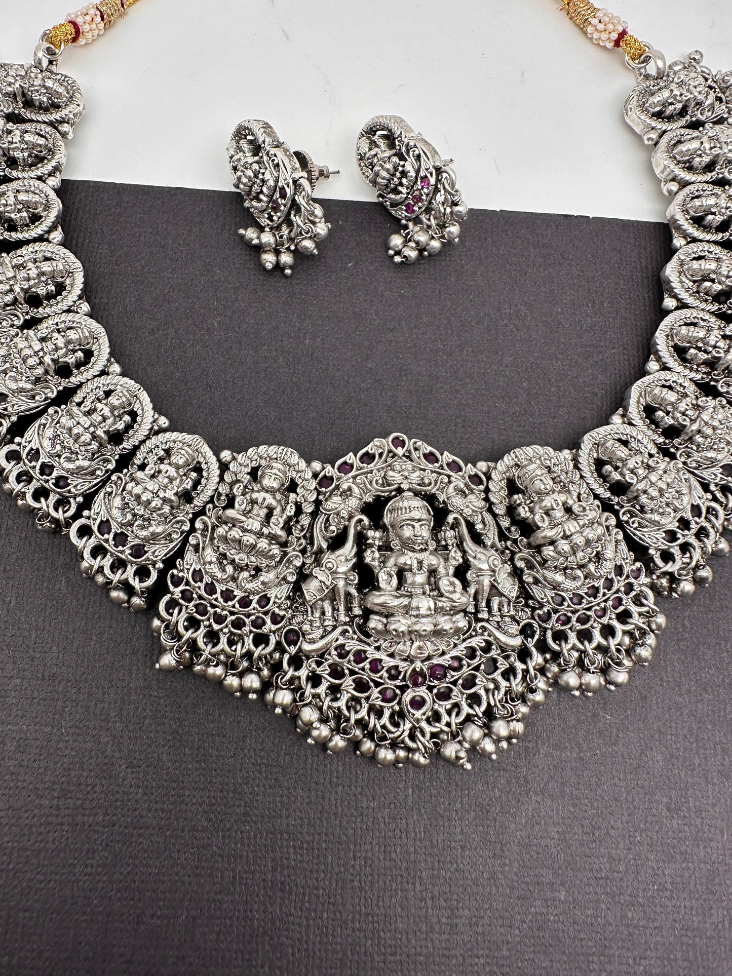 Goddess Lakshmi Elephant Silver Replica Short Necklace