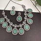 Oxidized Color Stone Short Necklace - LightGreen