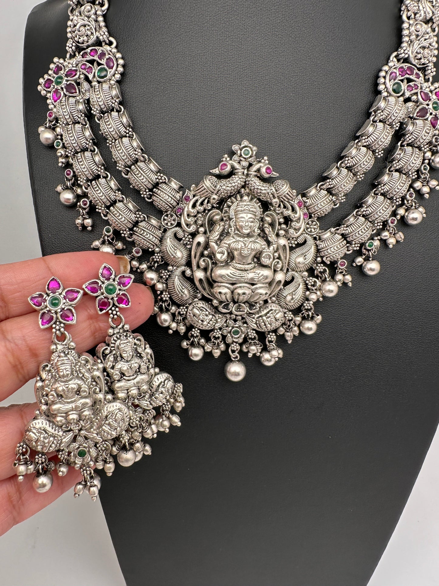 Goddess Lakshmi Silver Replica Short Necklace