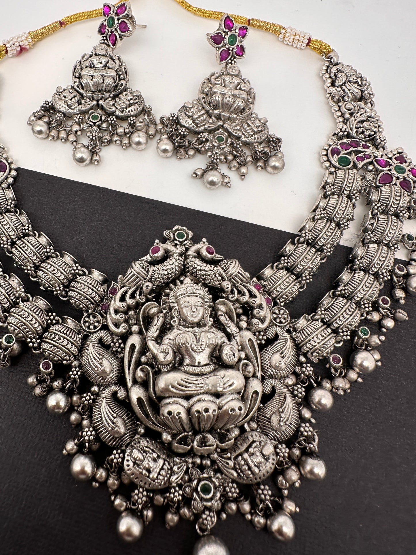 Goddess Lakshmi Silver Replica Short Necklace