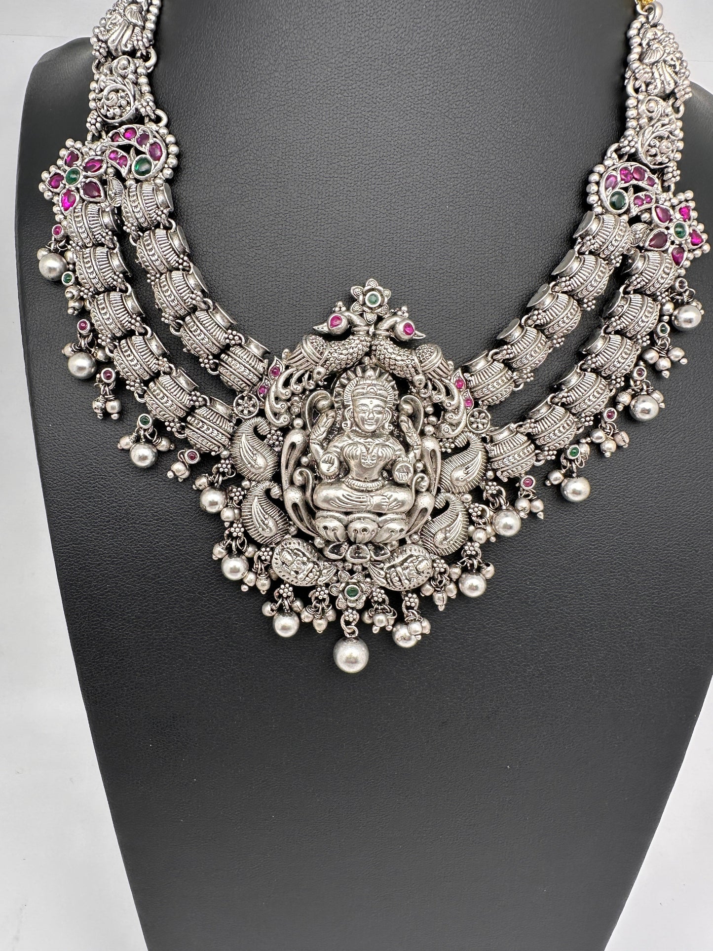 Goddess Lakshmi Silver Replica Short Necklace