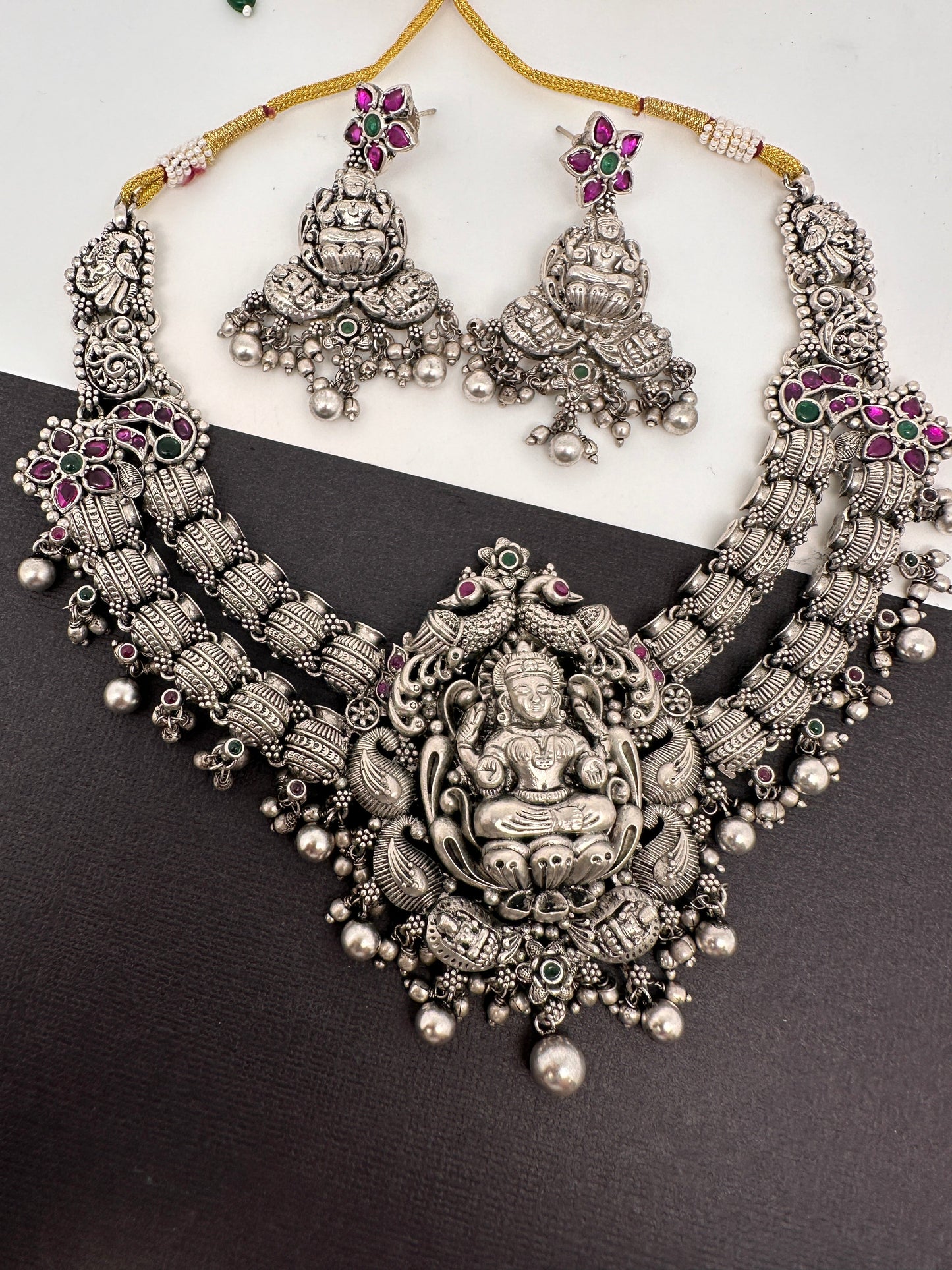 Goddess Lakshmi Silver Replica Short Necklace